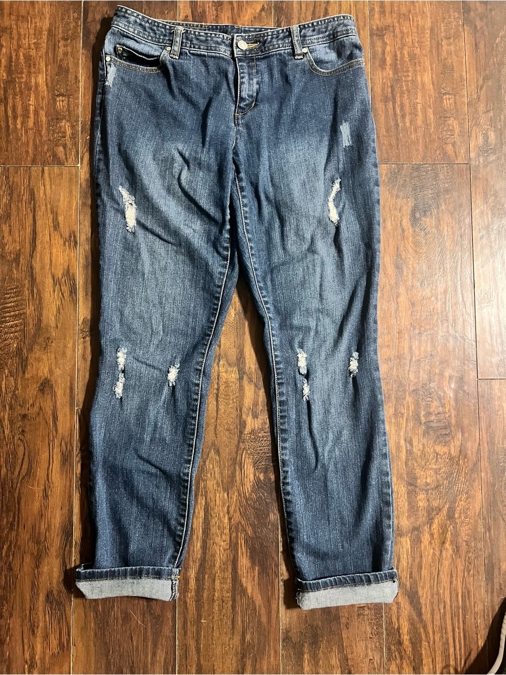 Michael Kors Women's Distressed Dark Blue Boyfriend Jeans